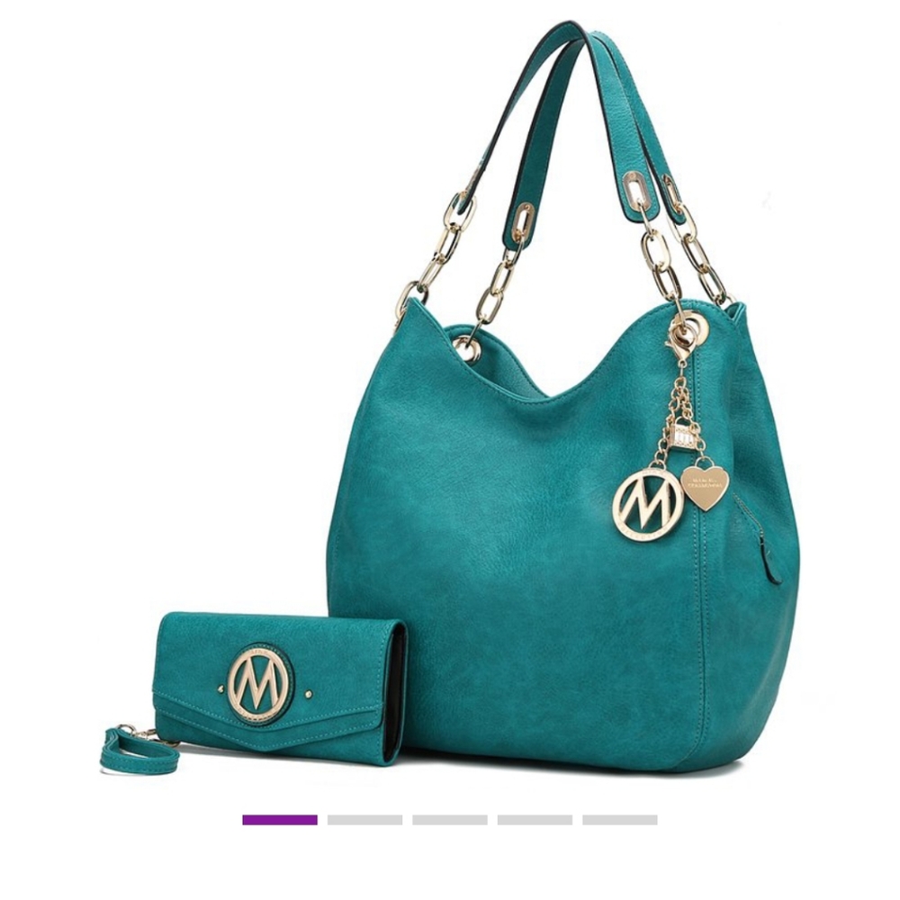 Mkf Teal Gold Hobo Purse